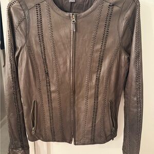 Vince Taupe Leather Jacket with Stitch Detailing